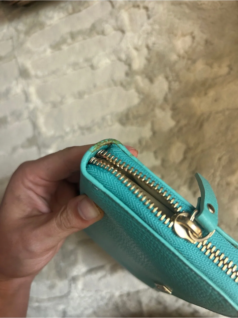 Kate Spade Lacey Teal Zip Wallet Gold Cardholder and j. Crew Turquoise Earrings